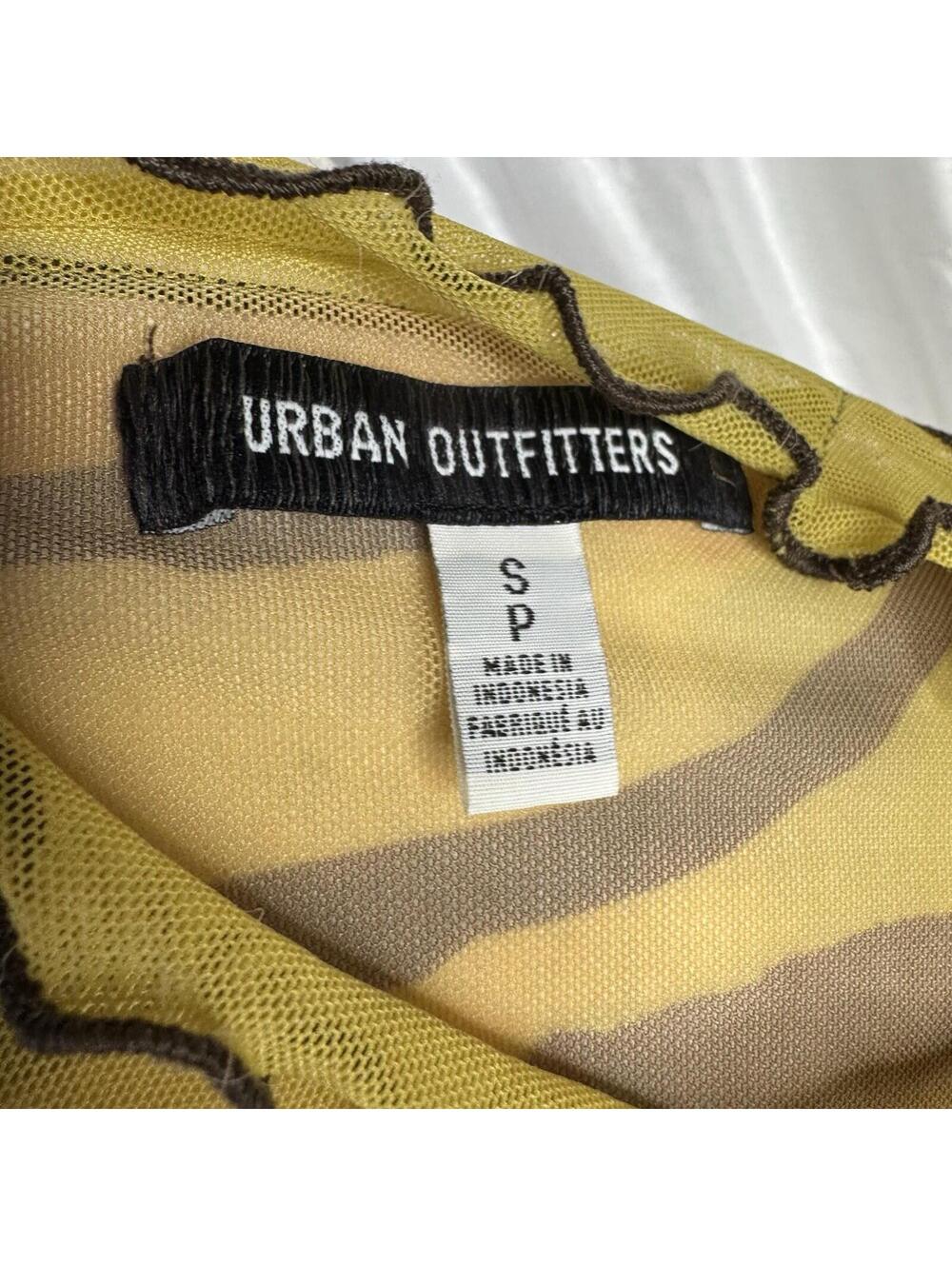 Urban Outfitters Sheer Mesh Top Small Green Asymmetrical Patchwork Animal Print - Picture 4 of 4